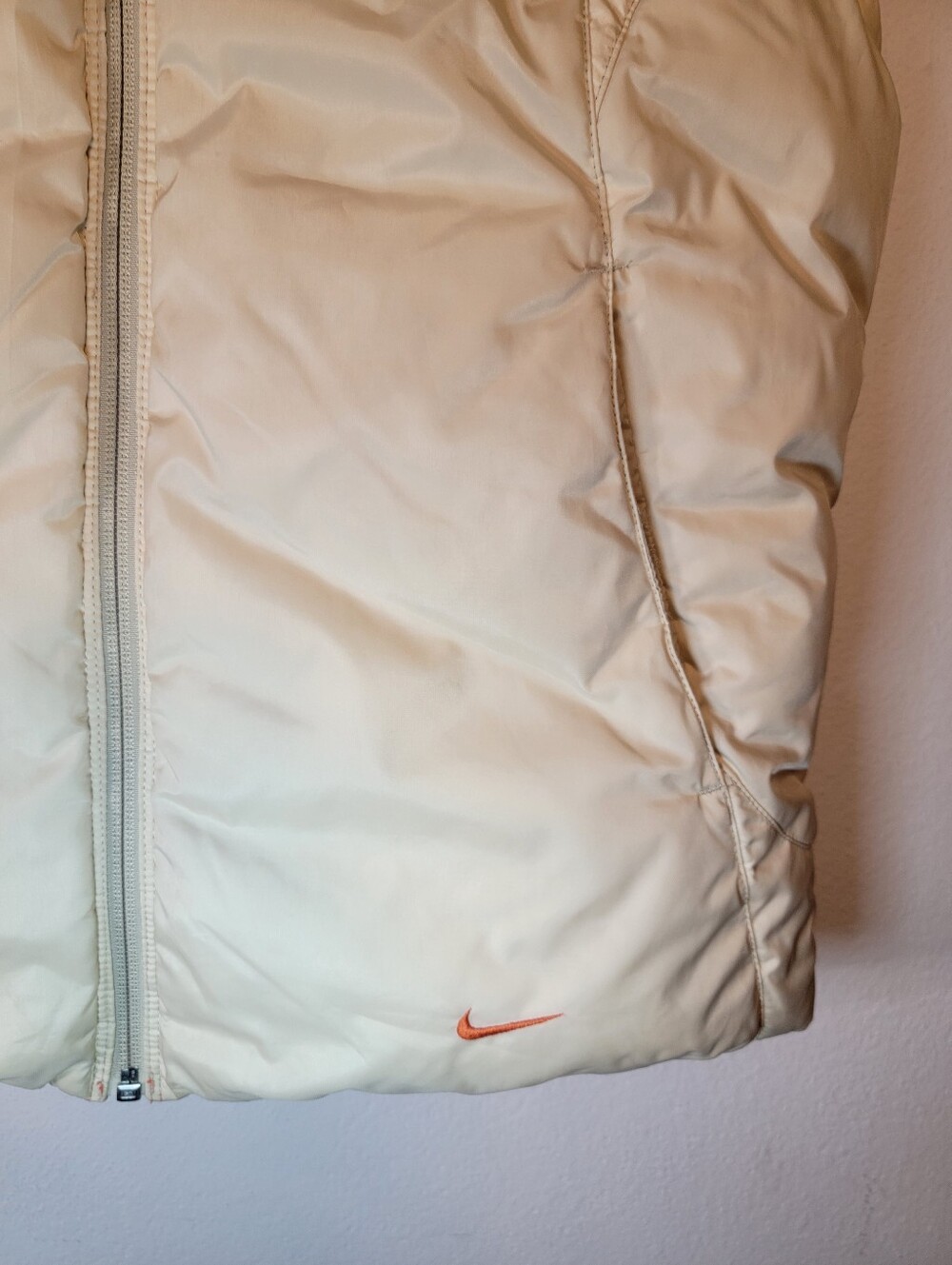 Vintage Nike Bright Orange/Cream Quilted Down Puffer Vest Reversible Size M - Picture 6 of 15